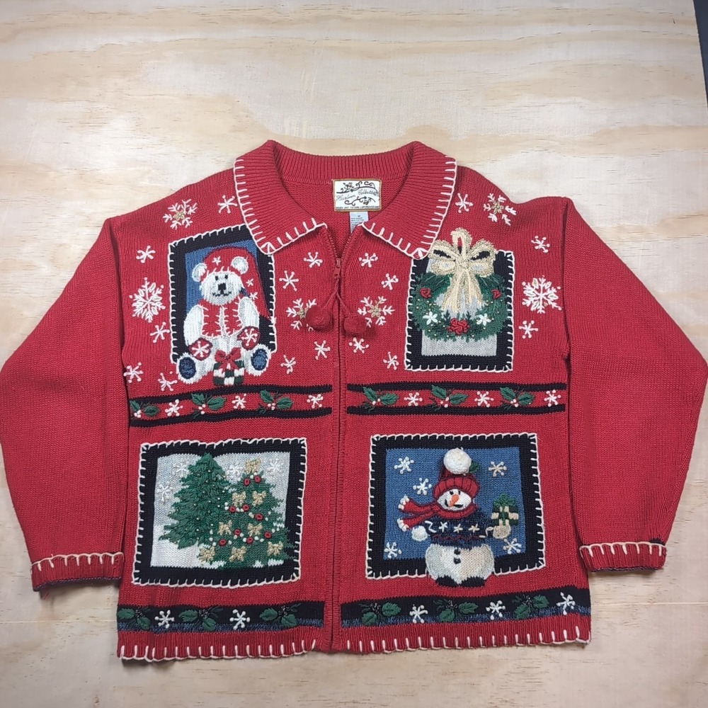 Vintage Heirloom Collectibles Christmas Sweater Women's M Snowman READ